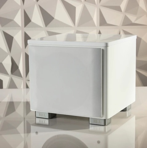 REL HT1003 White Grill Displayed